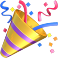 An emoji, depicting a colorful party popper shooting out confetti, symbolizing celebration.