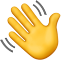 An emoji, showing a hand waving, symbolizing a greeting, a farewell, or a gesture of friendliness.