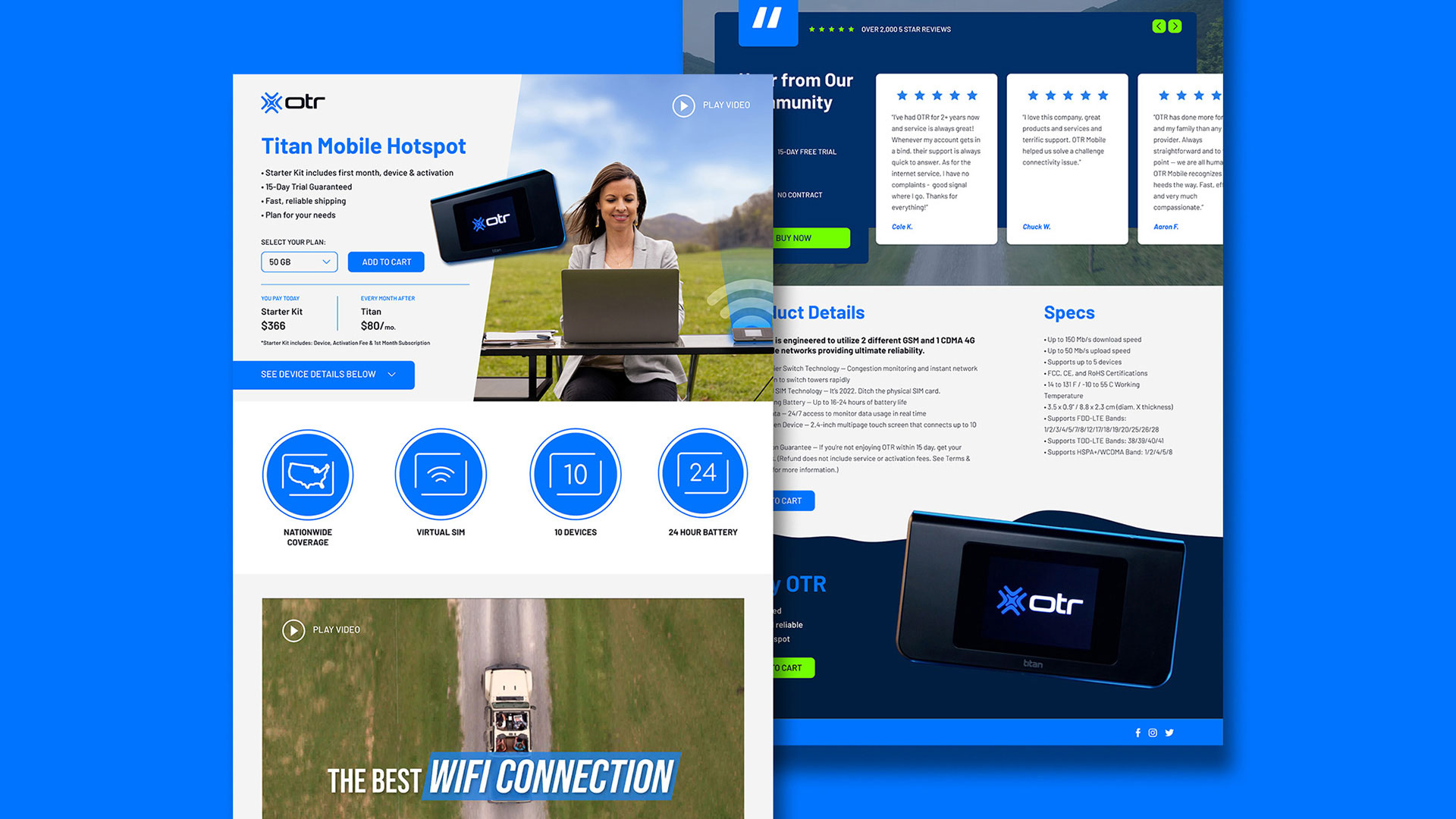 An illustrative photo mockup of OTR's website, showcasing a visually appealing and modern web design layout for the best wifi connection nationwide.