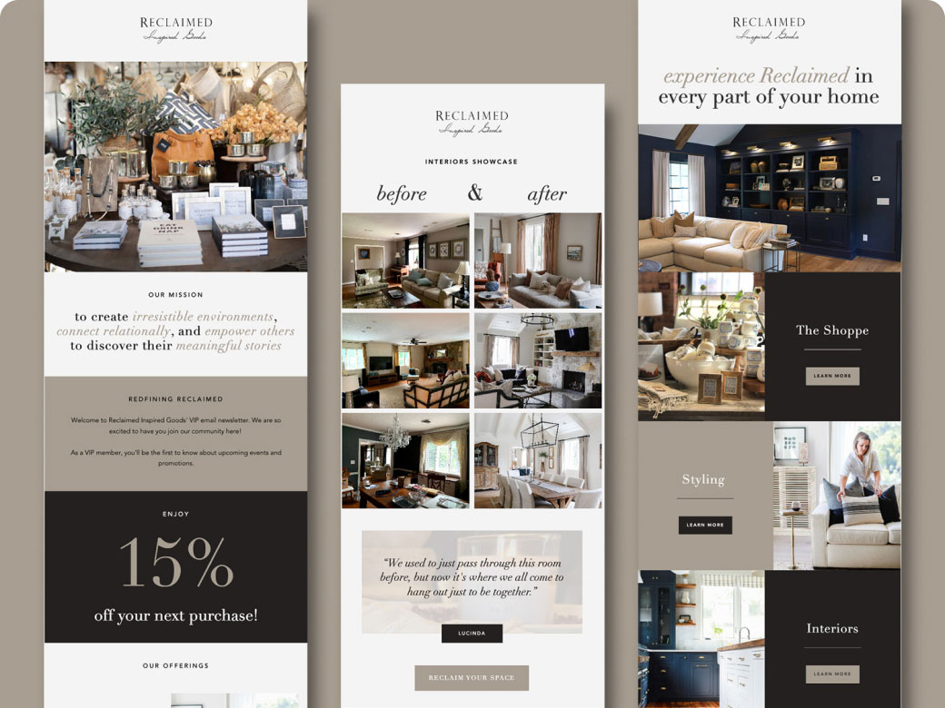 An illustrative photo mockup of Reclaimed home's website homepage, showcasing a visually appealing and modern web design layout for mobile devices.